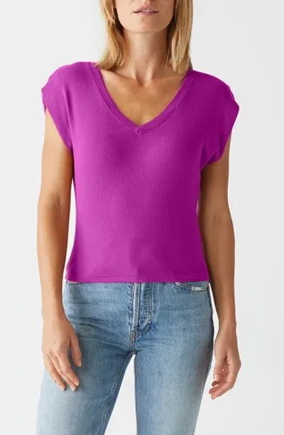 Michael Stars Tati Power Shoulder Rib Top In Ultraviolet