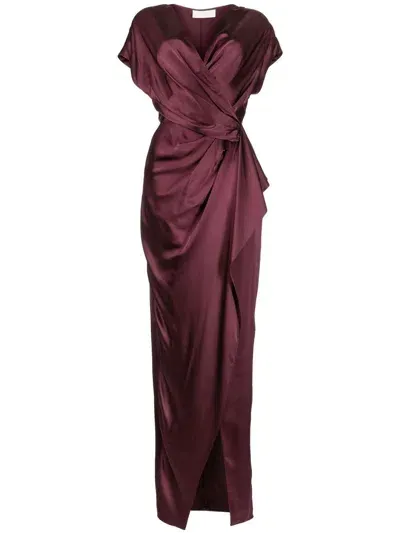 Michelle Mason Wrap Drape-detail Gown In Red