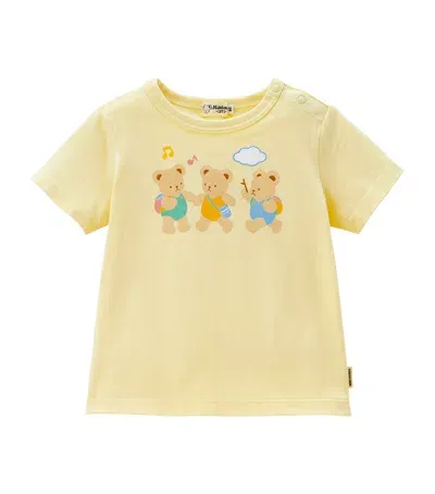 Miki House Kids' Bear Print Cotton T-shirt In Ivory