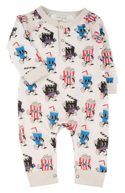 Miki Miette Babies'  Bailey Movie Print Cotton Henley Romper In Cinerama