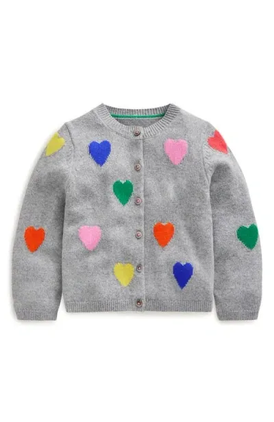 Mini Boden Kids' Joyful Heart Cardigan In Grey Marl Hearts