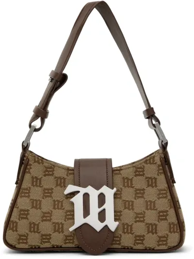 Misbhv Brown Mini Jacquard Monogram Shoulder Bag In Biscotto