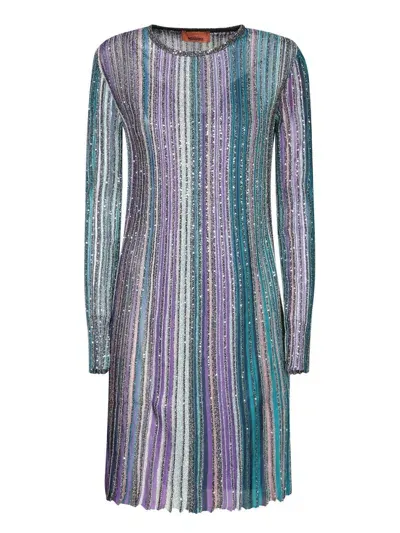 Missoni Sequinned Pleated Dress In Clear Blue