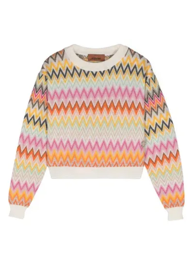 Missoni Kids' Zigzag Jacquard Wool Jumper In Neutrals