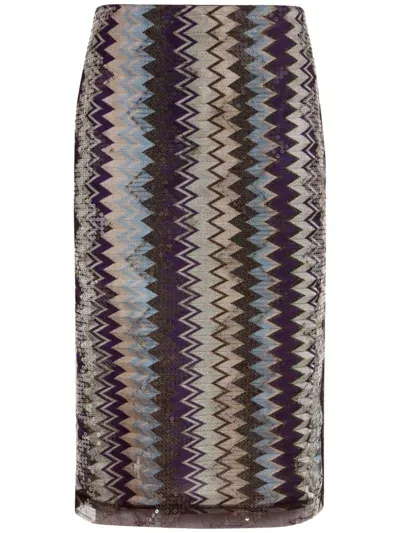 Missoni Pailletten-midirock Mit Zickzackmuster In Nude