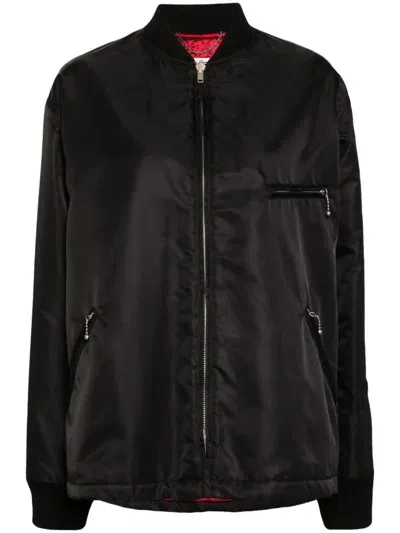 Mm6 Maison Margiela Signature Single-stitch Logo Bomber Jacket In Black