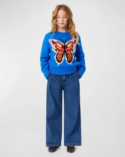 Molo Kids' Girl's Gulda Butterfly Intarsia Sweater In Blue