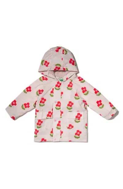 Mon Coeur Kids' Floral Water Repellent Hooded Rain Jacket In Petal Pink Floral