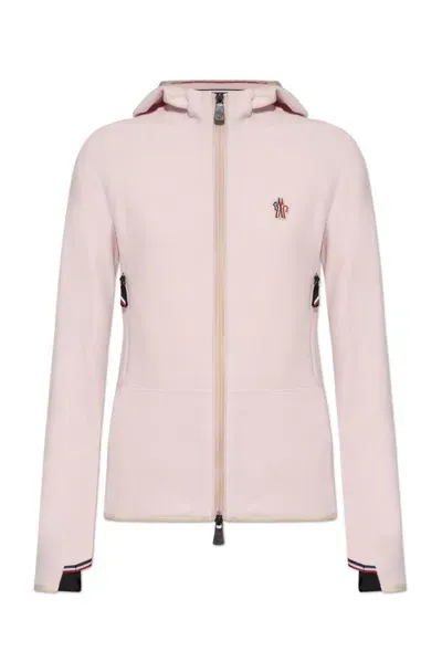 Moncler Appliquéd Hooded Fleece Jacket In Pink