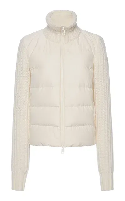 Moncler Nylon-trimmed Wool Cardigan In White