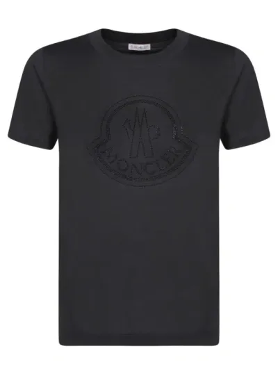 Moncler Tone-on-tone Logo T-shirt In Black