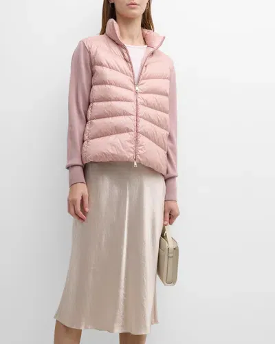 Moncler Wool-blend Puffer Cardigan In Open Pink