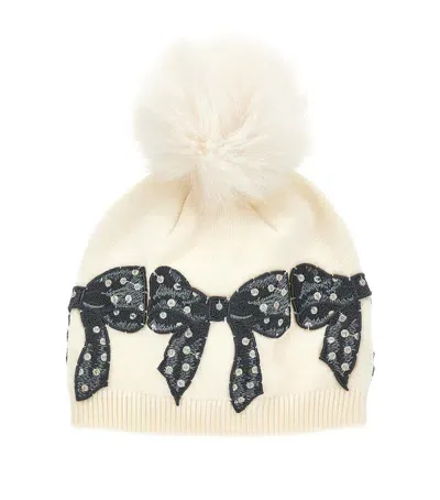 Monnalisa Kids' Bow-appliqué Beanie In Beige