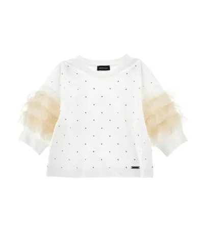 Monnalisa Kids' Embellished Tulle-trim Sweatshirt In White