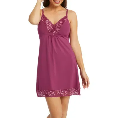 Montelle Intimates Lace Bust Support Chemise In Cranberry/rose