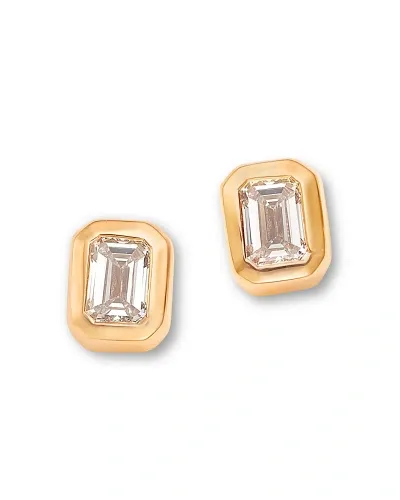 Moon & Meadow 14k Yellow Gold Lab Grown Diamond Emerald Cut Bezel Stud Earrings