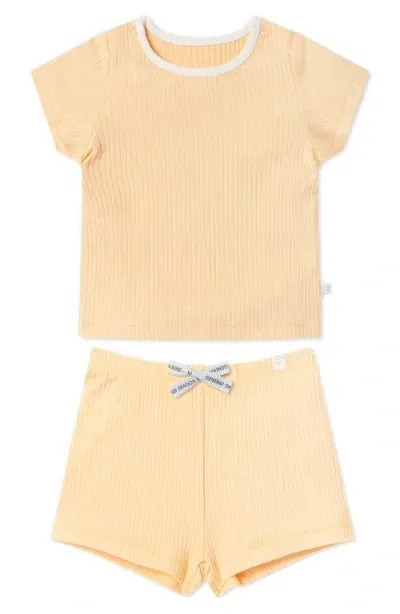 Mori Babies'  Fitted Two-piece Rib Short Pajamas In Yellow