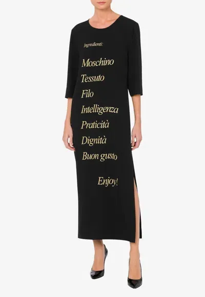 Moschino Text-print Round-neck Dress In Black