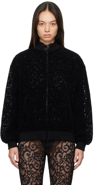 Moschino Black Lace Bomber Jacket In 0555 Black