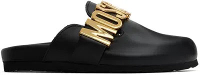 Moschino Black Maxi Lettering Mules In 000 * Nero