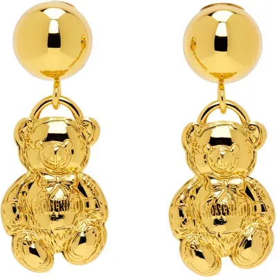 Moschino Gold Archive Teddy Bear Earrings In 0606 Shiny Gold