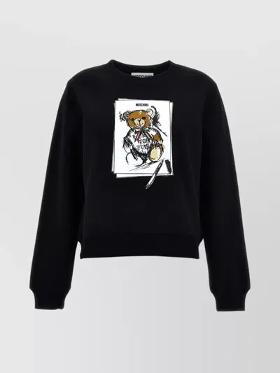 Moschino Teddy Bear Cotton Sweatshirt In Black