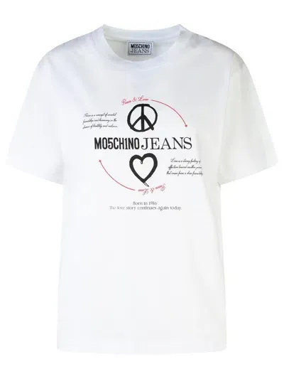 Moschino Jeans Logo Printed Crewneck T In White