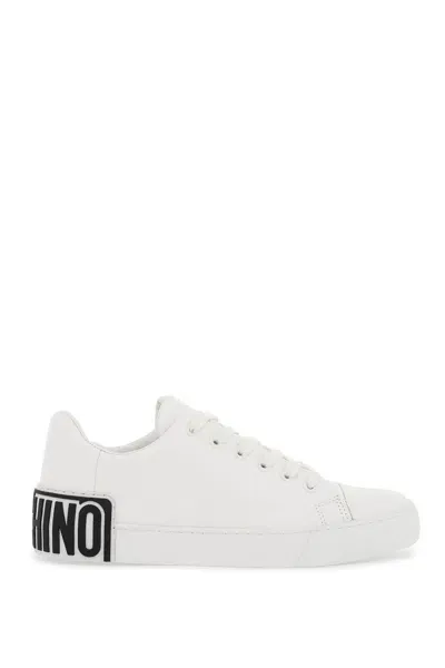 Moschino Leather Sneakers With Rubber Logo Detail. In White