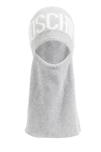 Moschino Logo Intarsia Knit Balaclava In Grey