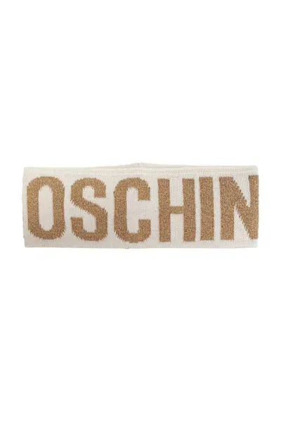 Moschino Logo Intarsia Knitted Headband In Beige