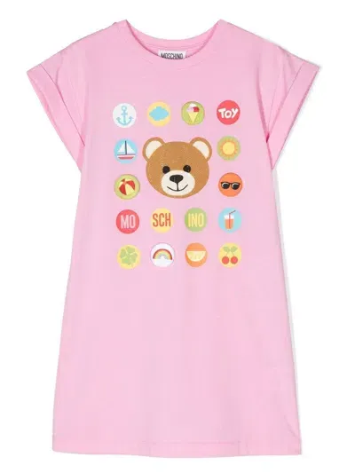 Moschino Babies' Logo Print T-shirt Dress In Pink