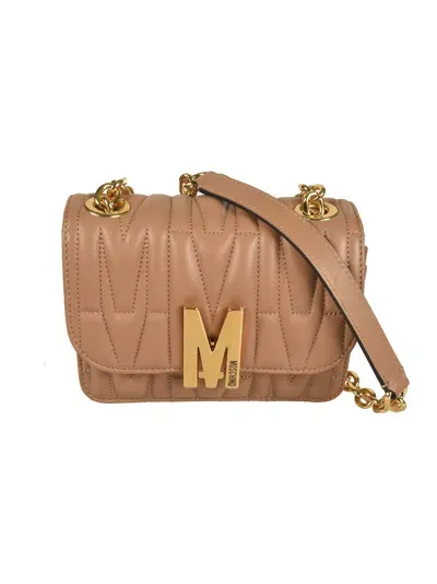 Moschino Logo Quilted Shoulder Bag In Brown