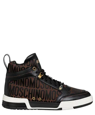 Pre-owned Moschino Sneaker High Herren Logo Mm15064g1l10130a Brown - Black Schuhe In Braun