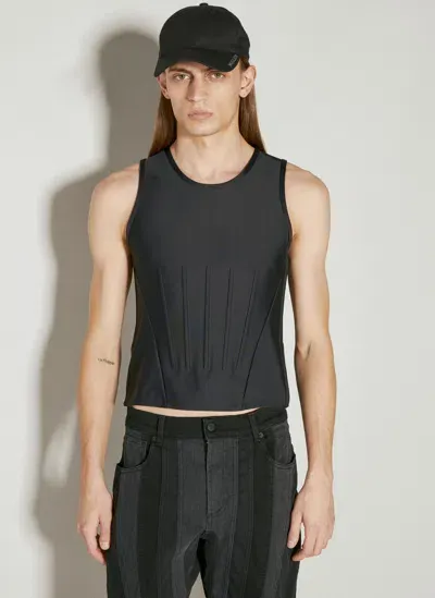 Mugler Embossed Corseted Tank Top In Black