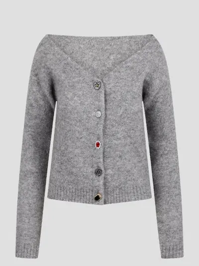 N°21 N.21 Cardigan With Jeweled Buttons In Grey