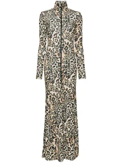 Nanushka Leopard-print Zip-up Maxi Dress In Neutrals