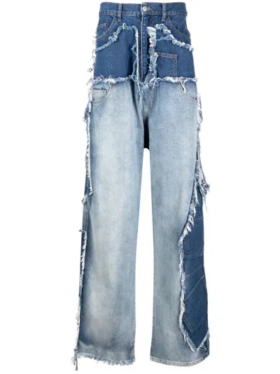 Natasha Zinko Upcycled Asymmetric Patchwork Jeans In Blue