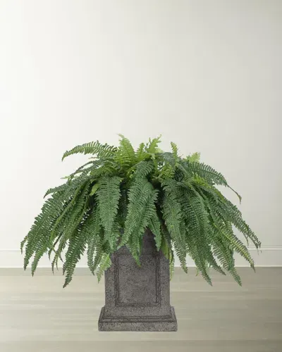 Ndi Faux Boston Fern In Square Greystone Planter In Green