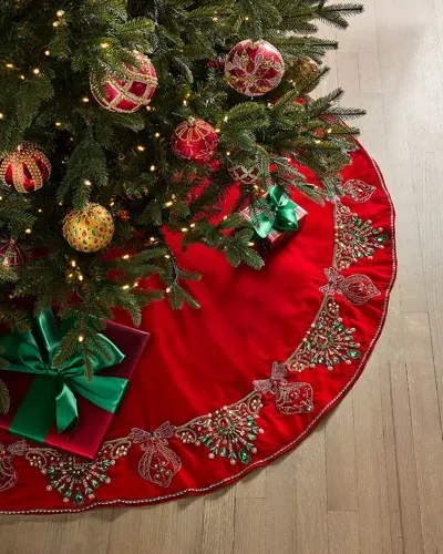 Neiman Marcus Classic Christmas Ornament Tree Skirt In Multi