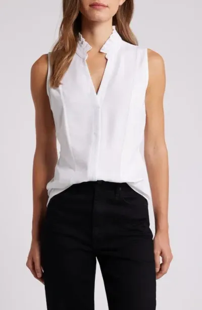 Nic + Zoe Nic+zoe Mixed Media Pleat Neck Sleeveless Top In Paper White