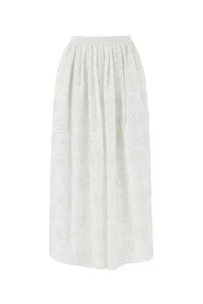 Nocturne Long Skirt With Stone Embroidery In White