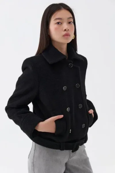 Nocturne Shoulder Pad Short Coat In Black