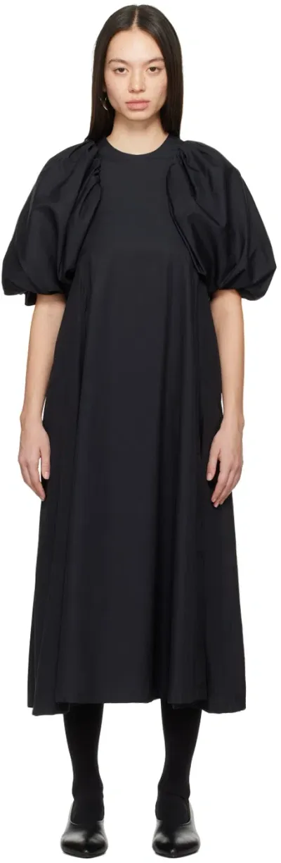 Noir Kei Ninomiya Black Puff Sleeve Midi Dress In 1 Black