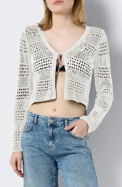 Noisy May Laika Open Stitch Crop Cardigan In Eggnog