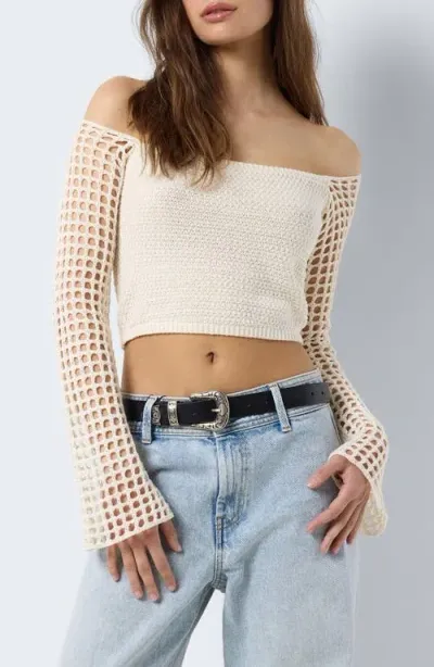 Noisy May Nova Off The Shoulder Crop Sweater In Eggnog