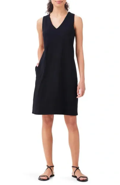 Nzt By Nic+zoe Sleeveless V-neck Cotton A-line Dress In Black Onyx