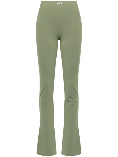 Off-white Logo-print Bootcut Leggings In Green