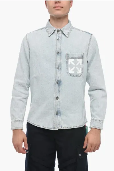 Off-white Single Arrow Printed Denim Jacket In White