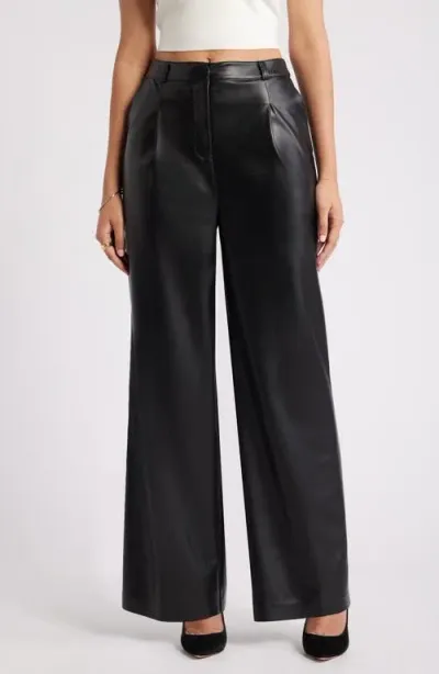 Open Edit Faux Leather Wide Leg Pants In Black