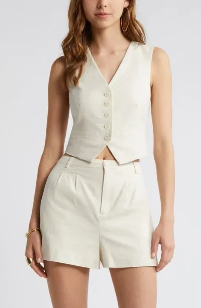 Open Edit Linen Blend Vest In Ivory Dove